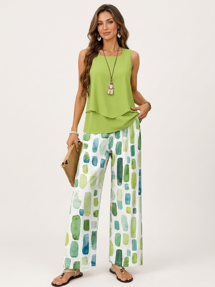 Lizzy | Layered Top &amp; Printed Wide-Leg Trouser Set