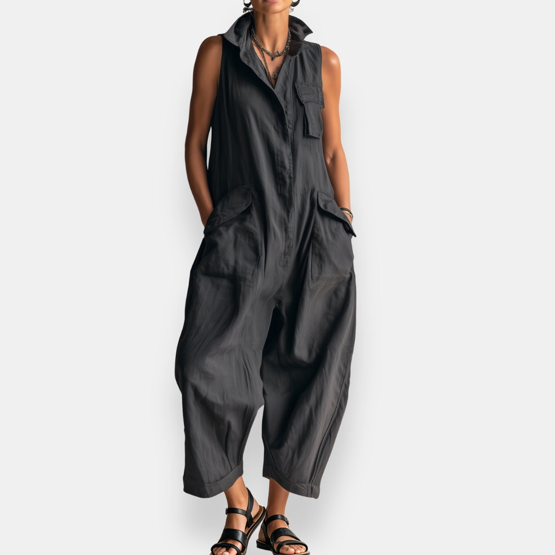 ALESSIA | Sleeveless Cargo Jumpsuit With Collar