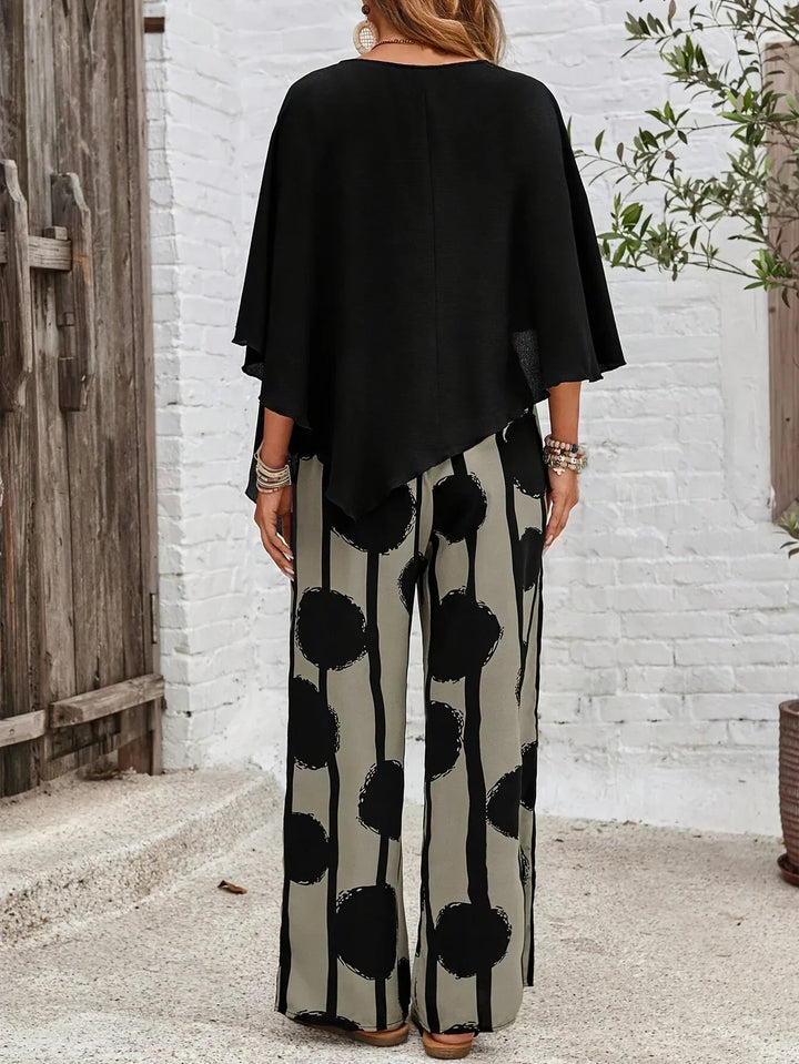 Kalliope | Batwing Top &amp; Printed Wide-Leg Trousers Set