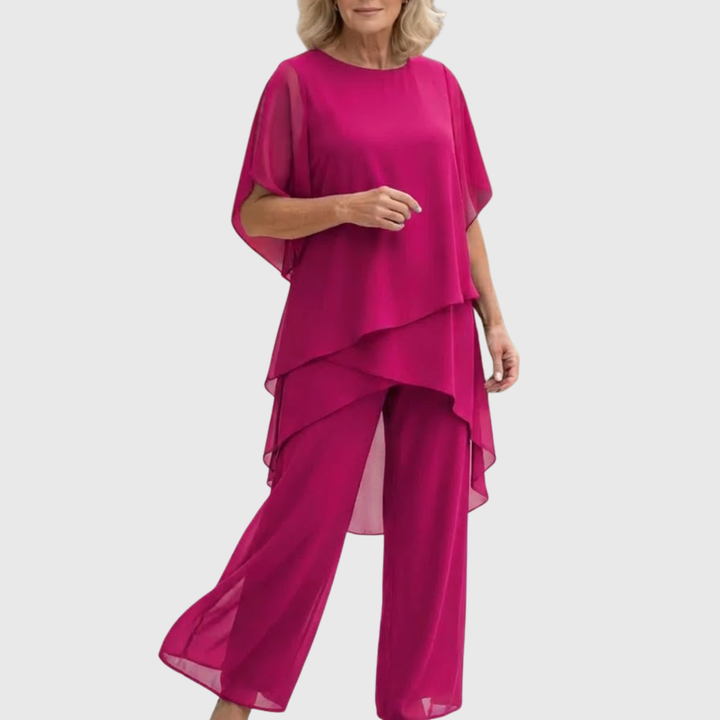 Susan | Draped Chiffon Top &amp; Palazzo Trouser Set
