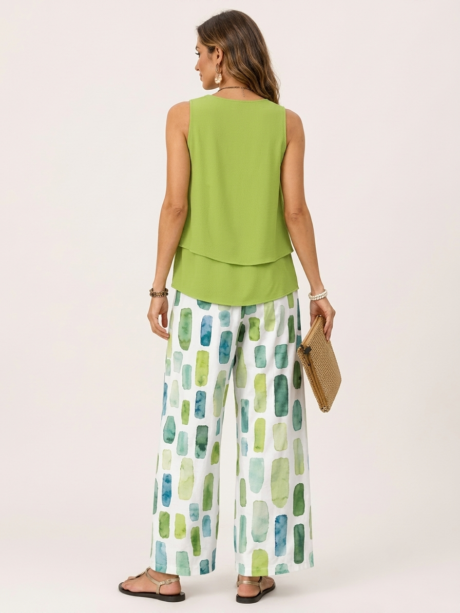 Lizzy | Layered Top &amp; Printed Wide-Leg Trouser Set