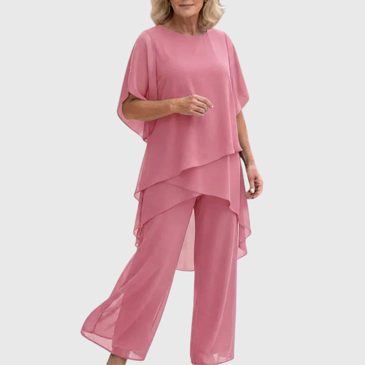 Susan | Draped Chiffon Top &amp; Palazzo Trouser Set