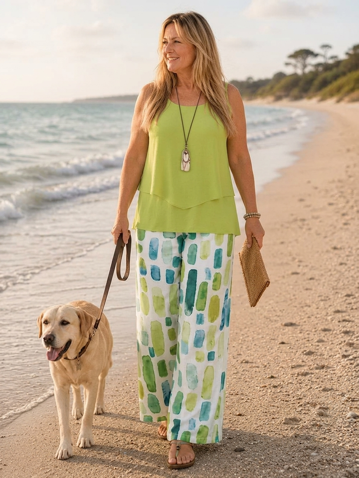 Lizzy | Layered Top &amp; Printed Wide-Leg Trouser Set