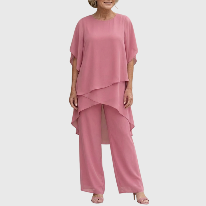 Susan | Draped Chiffon Top &amp; Palazzo Trouser Set
