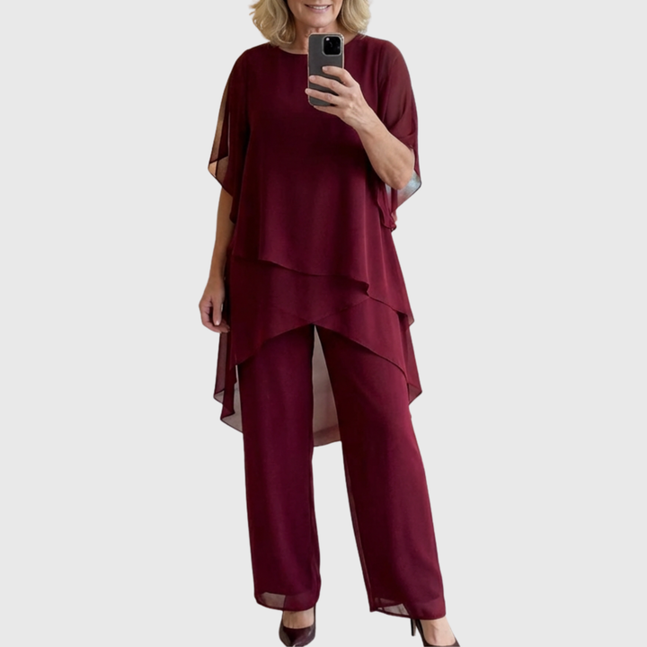 Susan | Draped Chiffon Top &amp; Palazzo Trouser Set