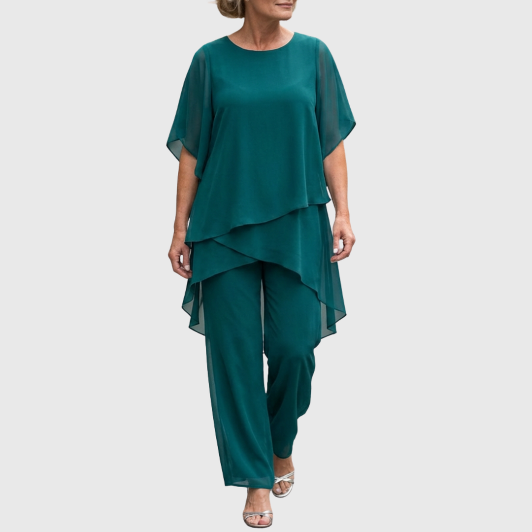 Susan | Draped Chiffon Top &amp; Palazzo Trouser Set
