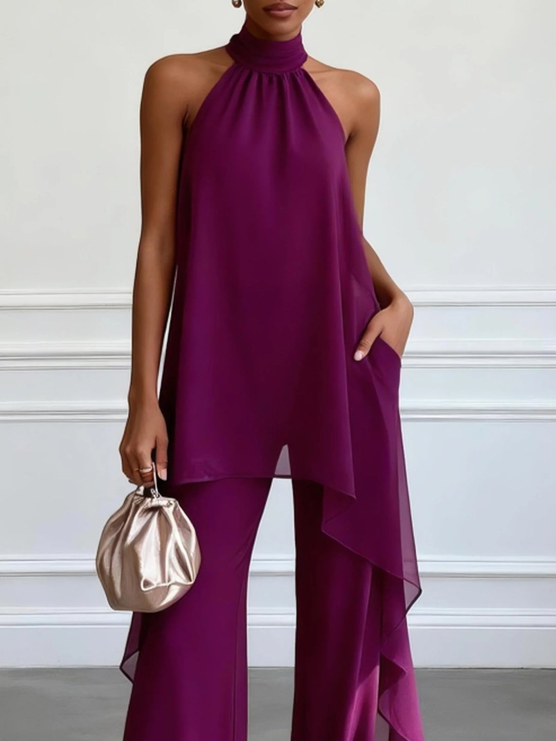 Vivienne | Asymmetric Halter Top &amp; Wide-Leg Trouser Set