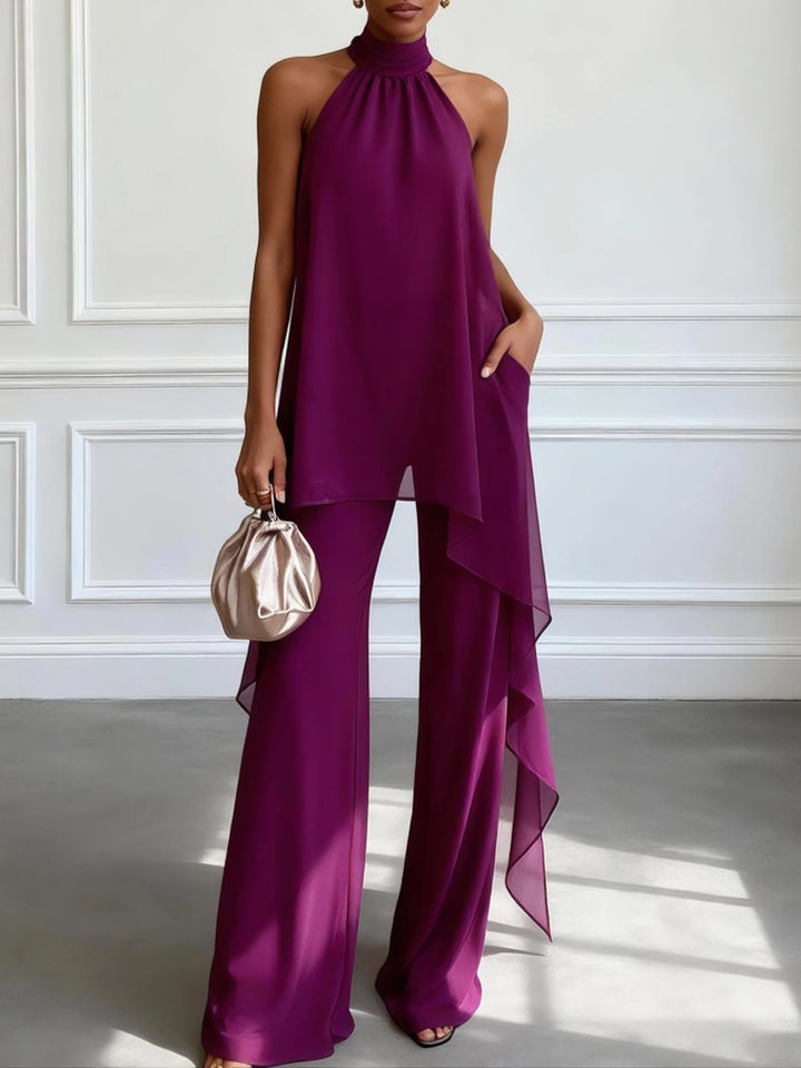 Vivienne | Asymmetric Halter Top &amp; Wide-Leg Trouser Set
