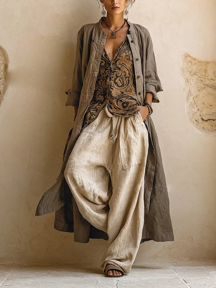 Giulia | Layered Boho Print Top &amp; Wide-Leg Trouser Set