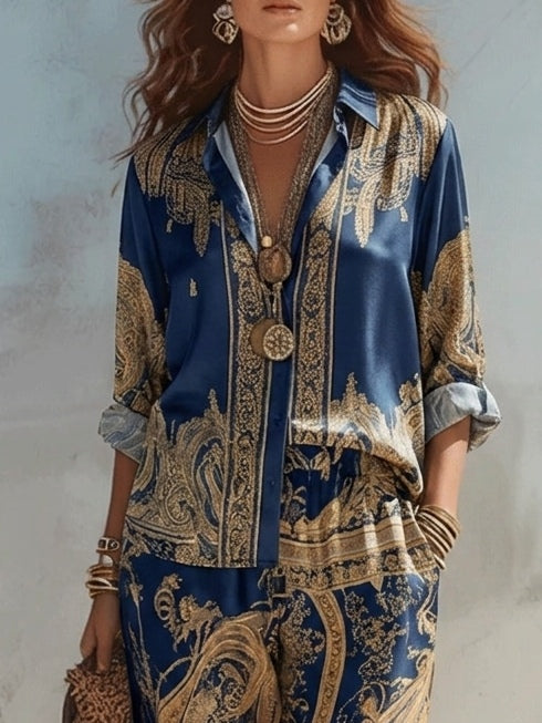 Dominique | Baroque Print Shirt &amp; Trouser Set