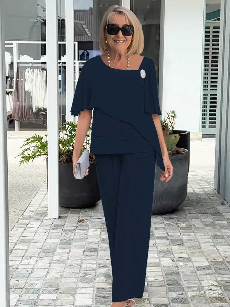 Seren | Chiffon Layered Top &amp; Straight Trousers Set