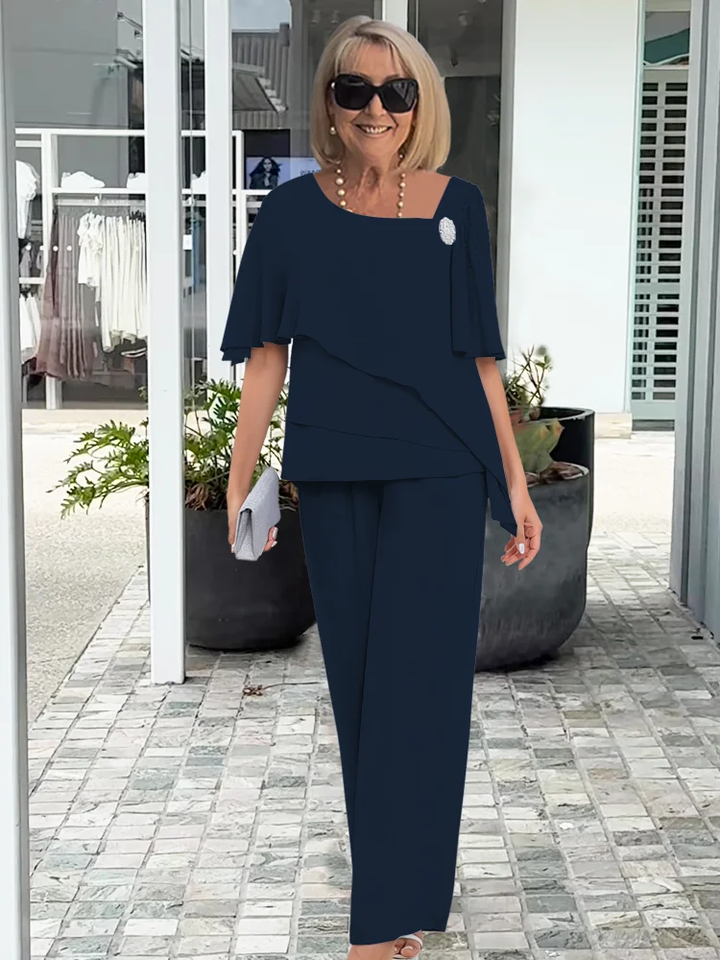 Seren | Chiffon Layered Top &amp; Straight Trousers Set