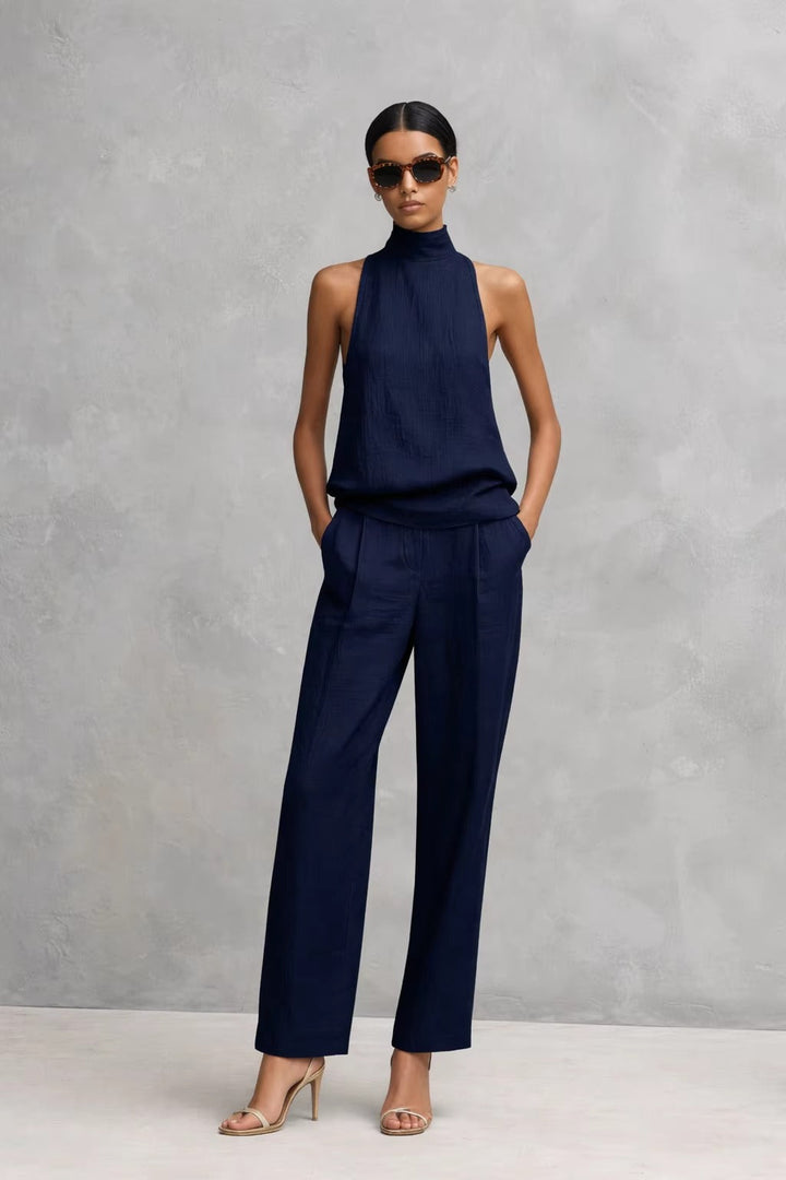 FEDERICA | Elegant Linen Two-Piece Set with Round Neck
