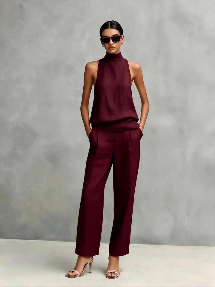 FEDERICA | Elegant Linen Two-Piece Set with Round Neck