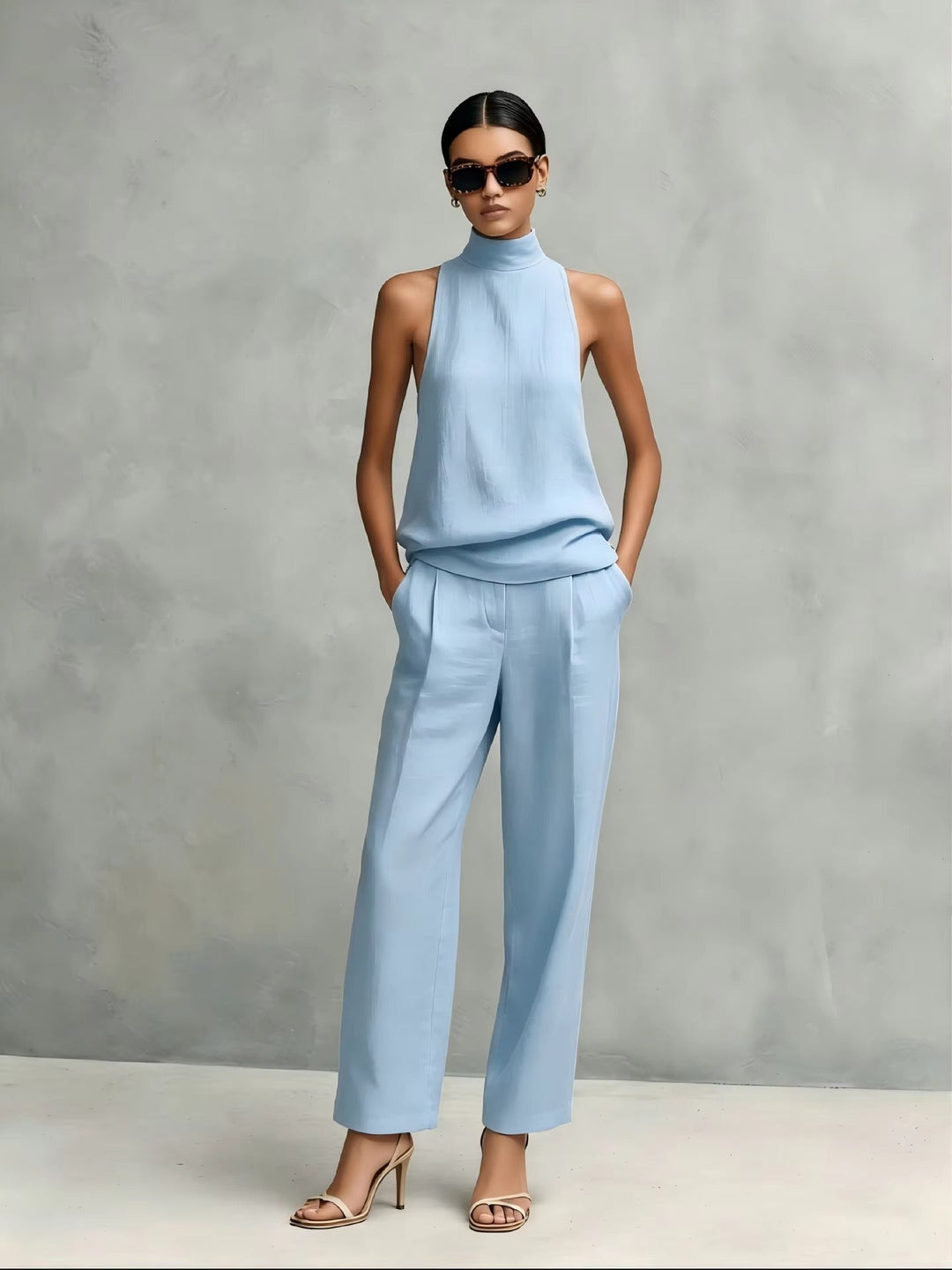 FEDERICA | Elegant Linen Two-Piece Set with Round Neck