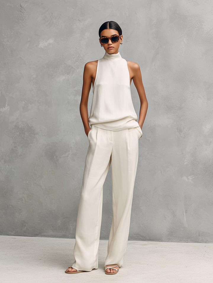FEDERICA | Elegant Linen Two-Piece Set with Round Neck
