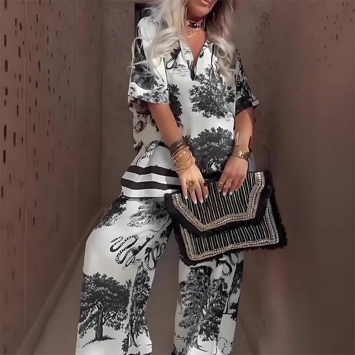 Marvion | V-neck Top &amp; Pants